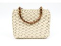 Gucci Lovely Woven Ivory Leather Bamboo Top Handle Bag
