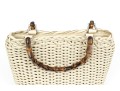 Gucci Lovely Woven Ivory Leather Bamboo Top Handle Bag
