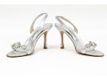 Manolo Blahnik Beautiful Bedazzled Silver Metallic Sandals, Size 38