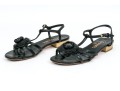 Chanel Beautiful Black Leather Flat Sandals, Camelia Tops, Size 36 1/2