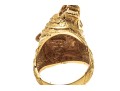 18k Yellow Gold Figural Roaring Tigers Head Ring With Ruby Eyes, Size 7.5