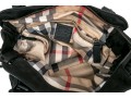 Burberry Black Nylon Top Handle Bag, Plaid Lining
