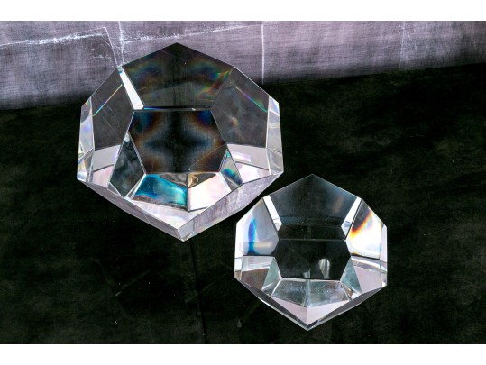Two Fabulous Glass Faceted Sculptural Desk Ornaments