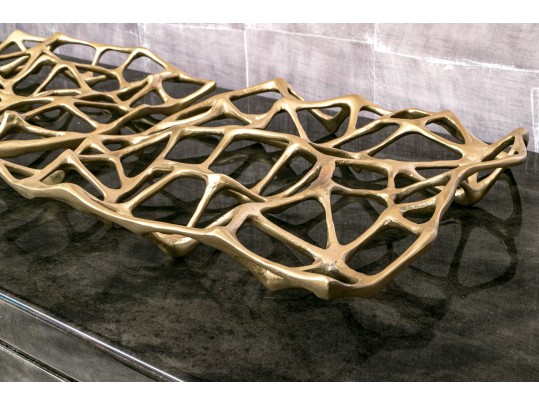 Pair Of Tom Dixon Signed Gold Toned Sculptural Brass Trivets 