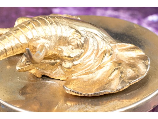 Brass And Faux Tortoise Shell Glass Box With Elephant Head Handle