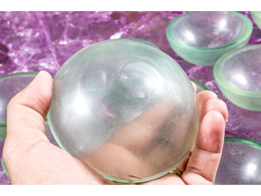 Vintage Set Of 12 Small Green Glass Bowls