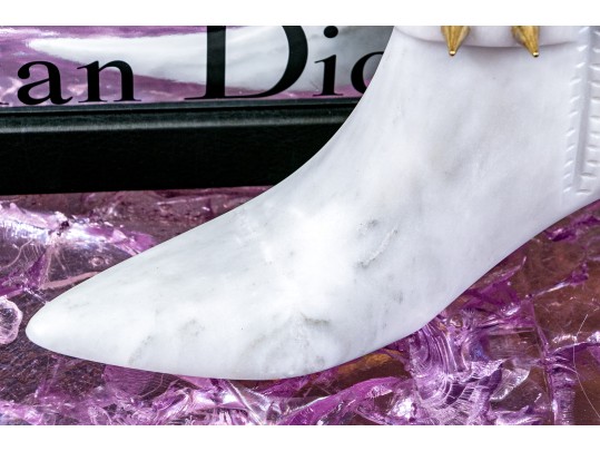 Pair Of Casa Armida By Monica Hdez Marble And Brass Studded Shoe Sculptures