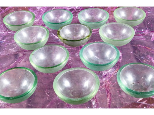 Vintage Set Of 12 Small Green Glass Bowls