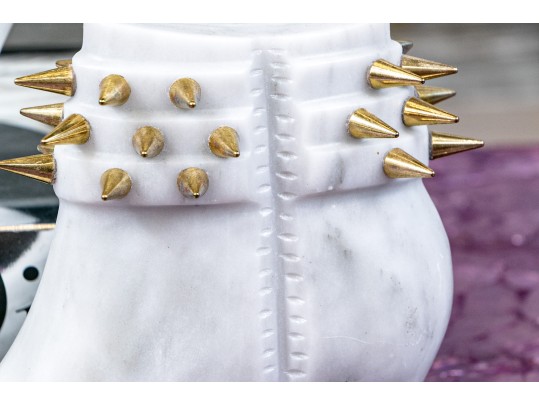 Pair Of Casa Armida By Monica Hdez Marble And Brass Studded Shoe Sculptures