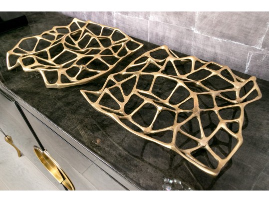 Pair Of Tom Dixon Signed Gold Toned Sculptural Brass Trivets 