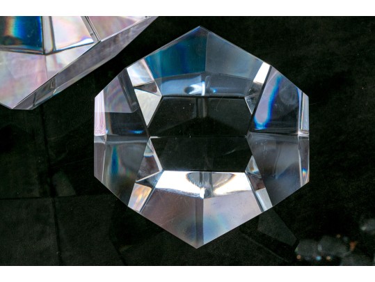 Two Fabulous Glass Faceted Sculptural Desk Ornaments