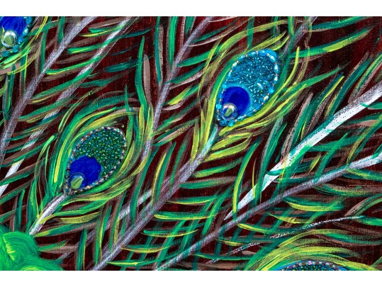 Flashy And Textural Mixed Media On Canvas, Peacock