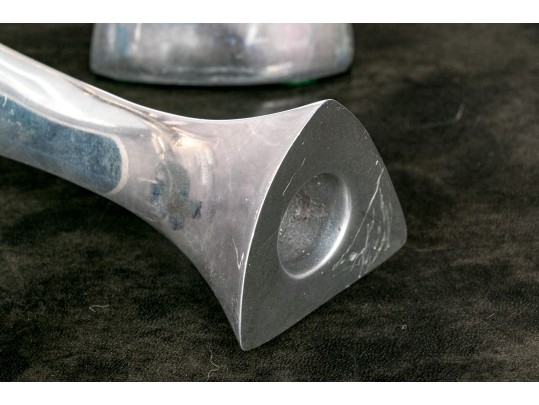 Austere Modern Pair Of Nambe 596 Aluminum Candlesticks