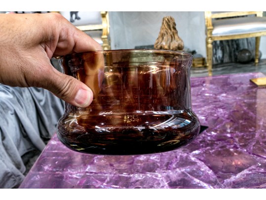 Brass And Faux Tortoise Shell Glass Box With Elephant Head Handle