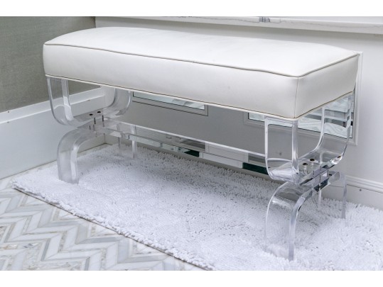 Modernist Waterproof H Studio Vinyl And Lucite Bench