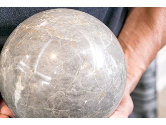 Decorative Set Of Two Carved And Polished Marble Orbs