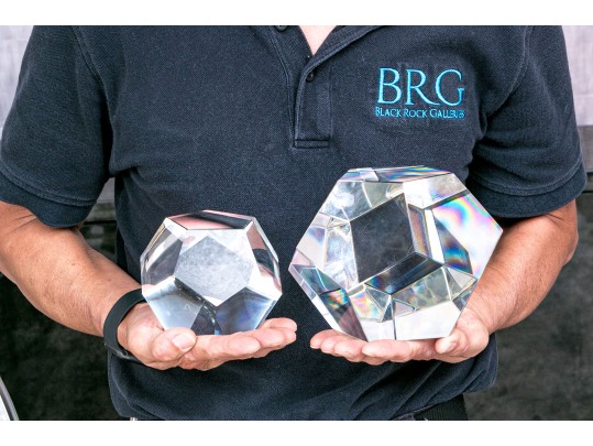 Two Fabulous Glass Faceted Sculptural Desk Ornaments