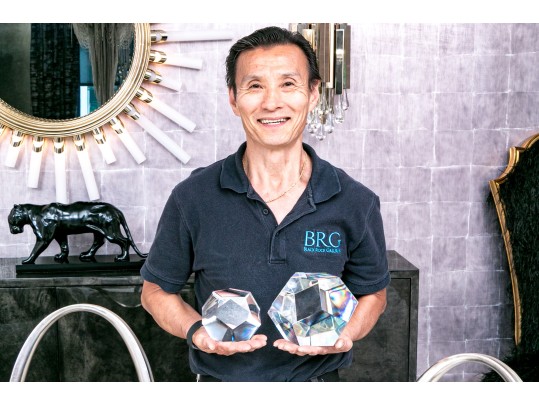 Two Fabulous Glass Faceted Sculptural Desk Ornaments