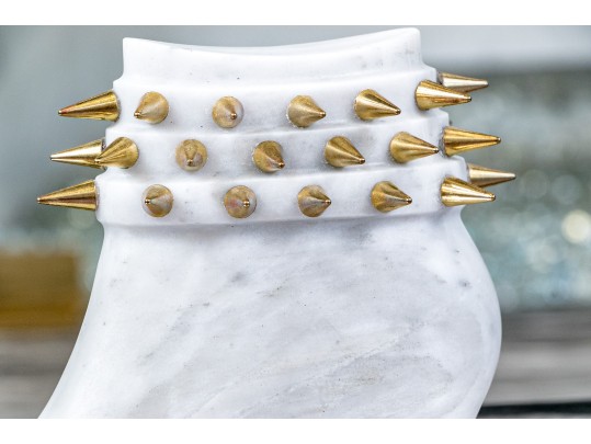 Pair Of Casa Armida By Monica Hdez Marble And Brass Studded Shoe Sculptures