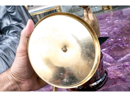 Brass And Faux Tortoise Shell Glass Box With Elephant Head Handle