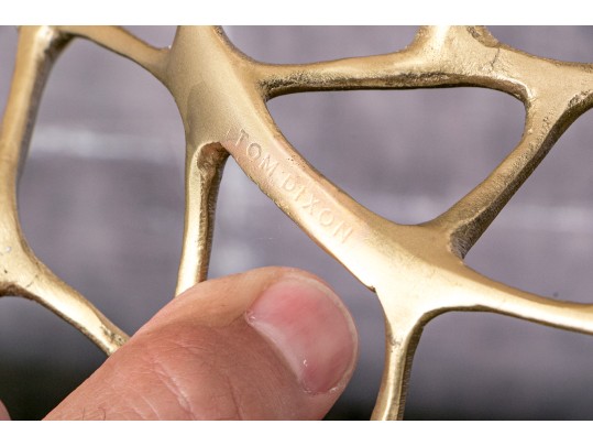 Pair Of Tom Dixon Signed Gold Toned Sculptural Brass Trivets 