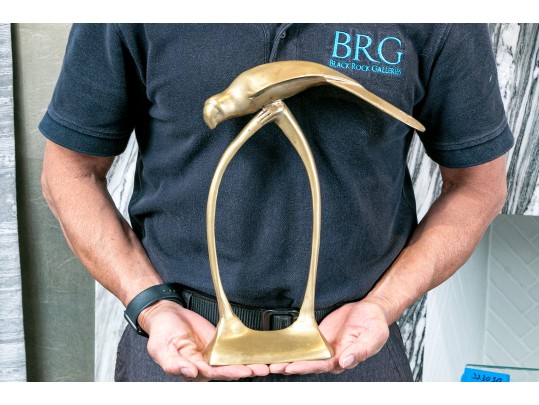 Tasteful Brass Bird On Perch Sculpture