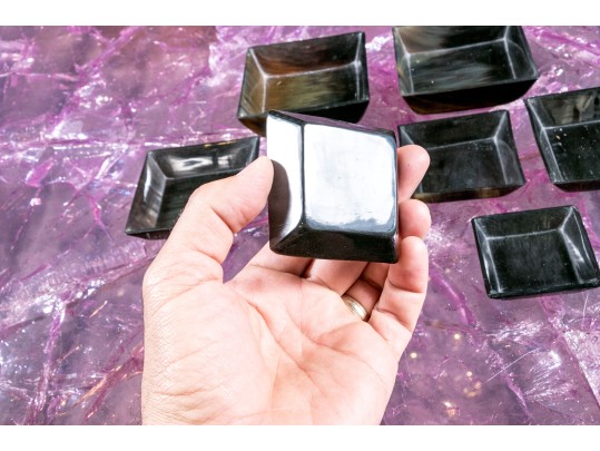 Two Sets Of Four Carved Horn Square Form Nesting Bowls