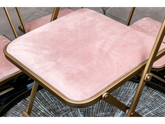 Quality Set Of Six Folding Chairs With Upholstered Seats On Gilt Finished Frames