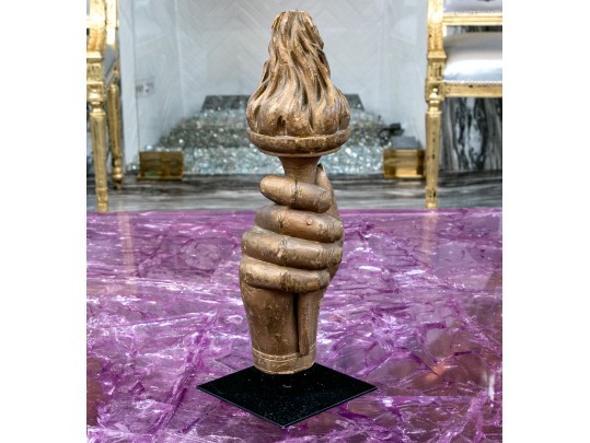Carved Gilt Finished Lady Liberty Hand On Base