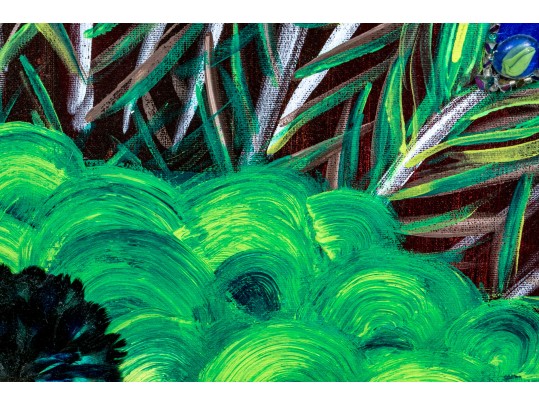 Flashy And Textural Mixed Media On Canvas, Peacock