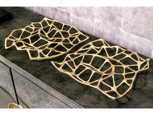 Pair Of Tom Dixon Signed Gold Toned Sculptural Brass Trivets 