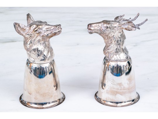 Two Italian Silver-plated Stirrup Cups, Including Wolf & Stag
