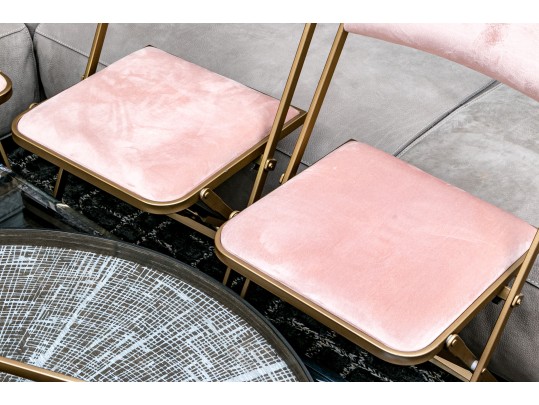 Quality Set Of Six Folding Chairs With Upholstered Seats On Gilt Finished Frames