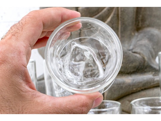 Fabulous Set Of Nine Moulded Glass Skull Tumblers