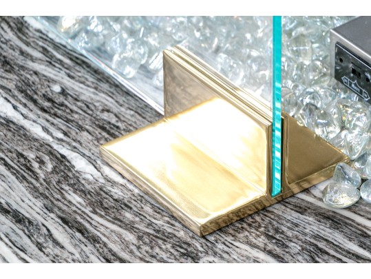 Stylish Minimalistic Brass Footed Glass Fire Screen