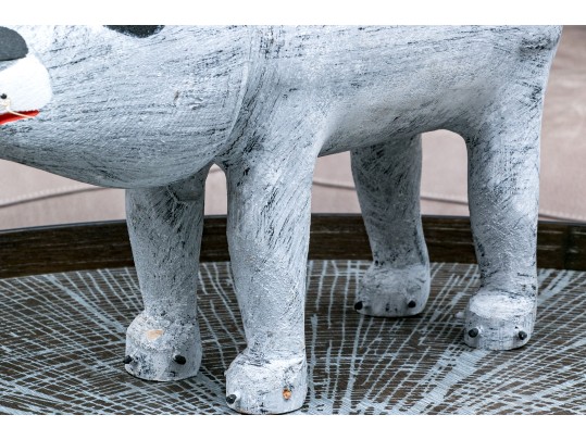 Artisanal, Signed Folk Art Carved And Painted Wood Raccoon