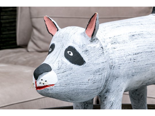 Artisanal, Signed Folk Art Carved And Painted Wood Raccoon