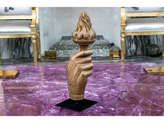 Carved Gilt Finished Lady Liberty Hand On Base