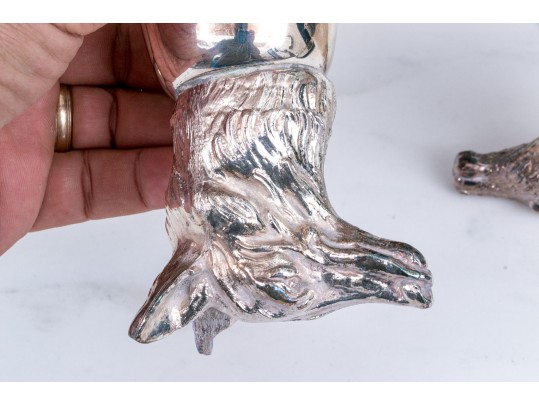 Two Italian Silver-plated Stirrup Cups, Including Wolf & Stag