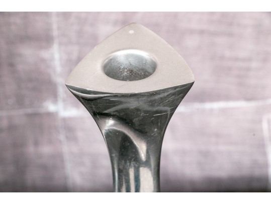 Austere Modern Pair Of Nambe 596 Aluminum Candlesticks