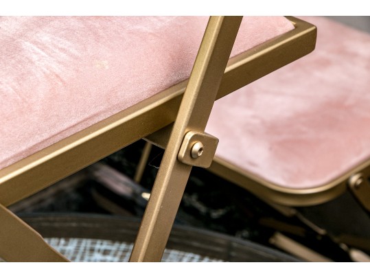 Quality Set Of Six Folding Chairs With Upholstered Seats On Gilt Finished Frames