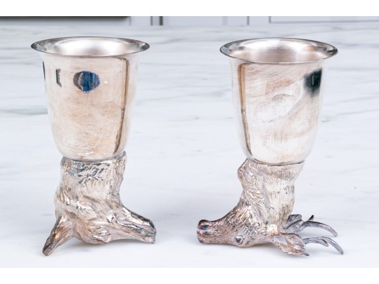 Two Italian Silver-plated Stirrup Cups, Including Wolf & Stag