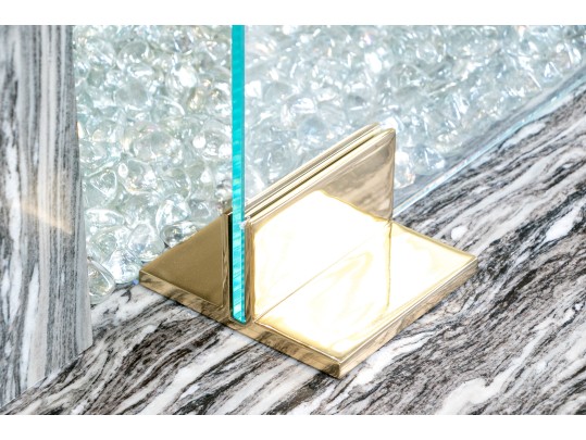 Stylish Minimalistic Brass Footed Glass Fire Screen