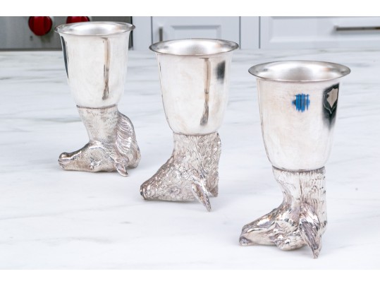 Three Italian Silver-plated Stirrup Cups, Incuding Fox, Boar & Horse 