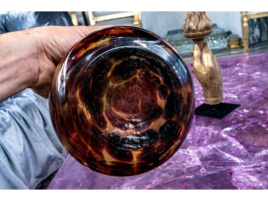 Brass And Faux Tortoise Shell Glass Box With Elephant Head Handle