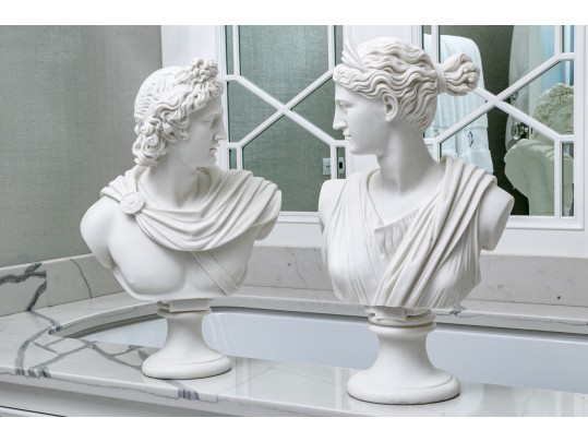 Set Of Two Of Quality Resin Busts, Apollo And Diane