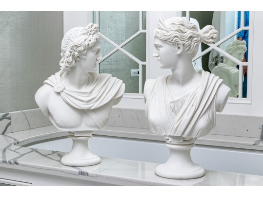 Set Of Two Of Quality Resin Busts, Apollo And Diane