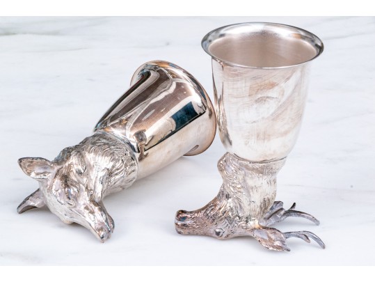 Two Italian Silver-plated Stirrup Cups, Including Wolf & Stag