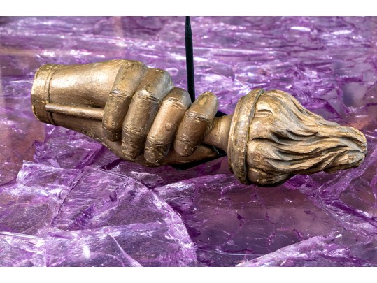 Carved Gilt Finished Lady Liberty Hand On Base