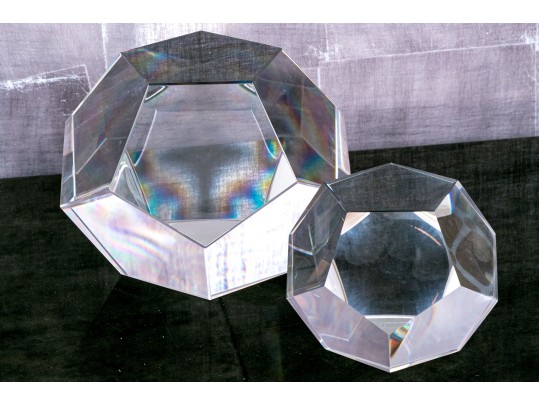 Two Fabulous Glass Faceted Sculptural Desk Ornaments